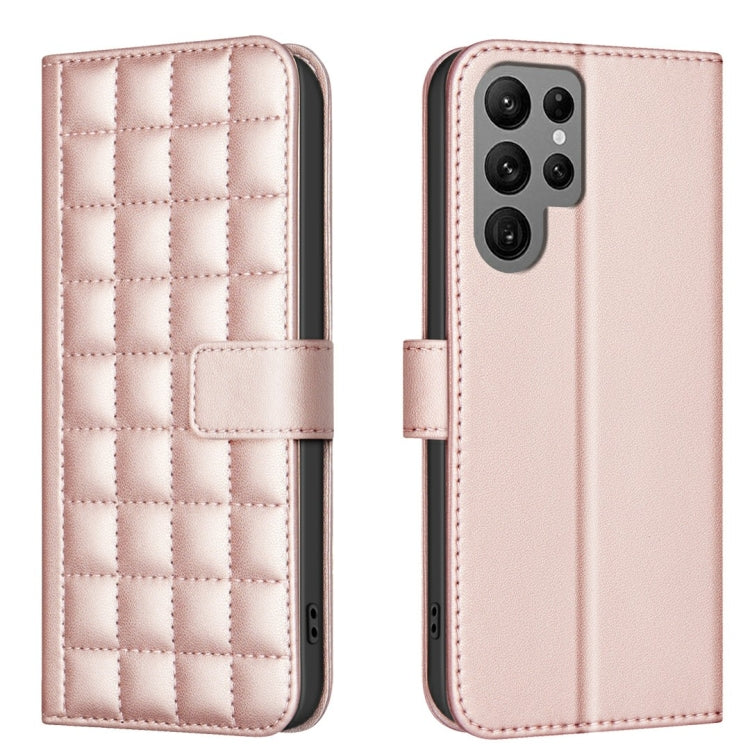 For Samsung Galaxy S25 Ultra 5G Square Texture Leather Phone Case(Rose Gold) by buy2fix