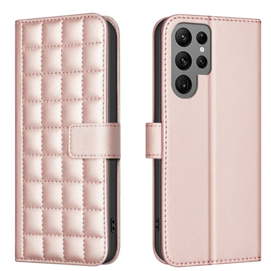 For Samsung Galaxy S25 Ultra 5G Square Texture Leather Phone Case(Rose Gold) by buy2fix