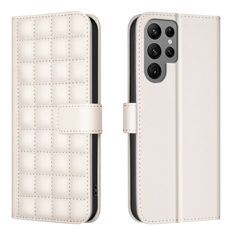 For Samsung Galaxy S25 Ultra 5G Square Texture Leather Phone Case(Beige) by buy2fix