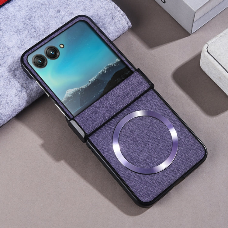 For Motorola Razr 50 Three-stage Folding Magsafe Cloth Texture Phone Case(Purple) by buy2fix