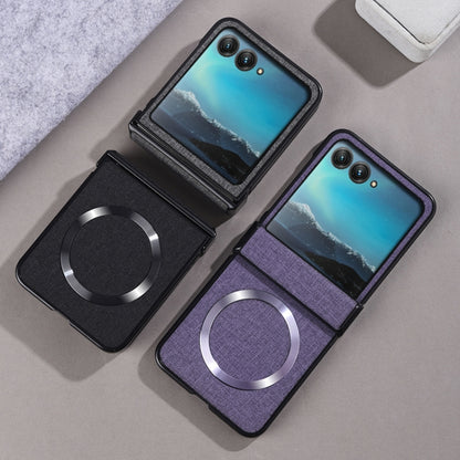 For Motorola Razr 50 Three-stage Folding Magsafe Cloth Texture Phone Case(Purple) by buy2fix