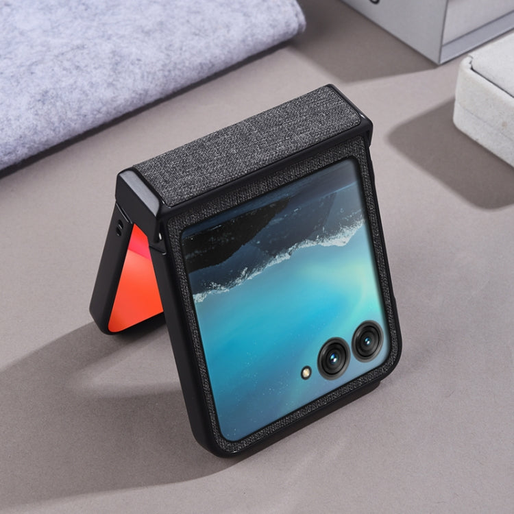 For Motorola Razr 50 Three-stage Folding Magsafe Cloth Texture Phone Case(Purple) by buy2fix