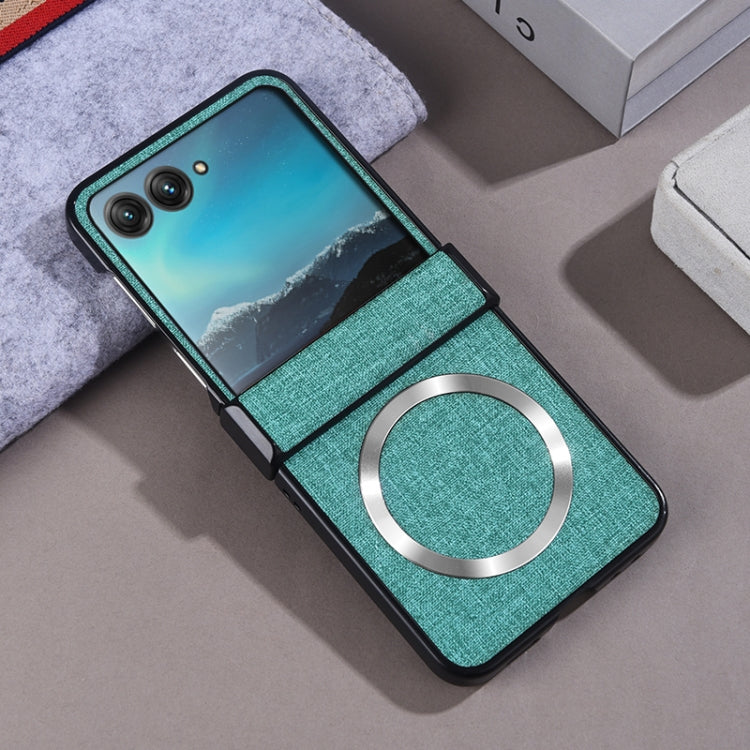 For Motorola Razr 50 Three-stage Folding Magsafe Cloth Texture Phone Case(Light Green) by buy2fix