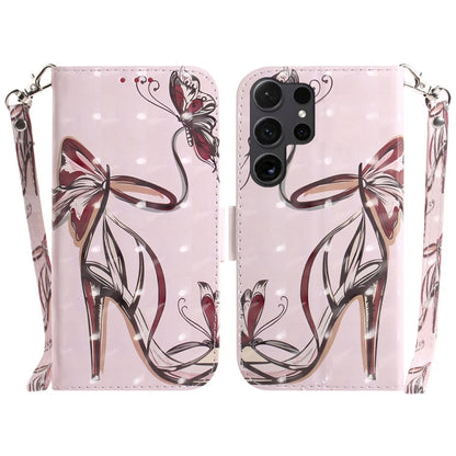 For Samsung Galaxy S25 Ultra 5G 3D Colored Flip Leather Phone Case(Butterfly High-heeled) by buy2fix