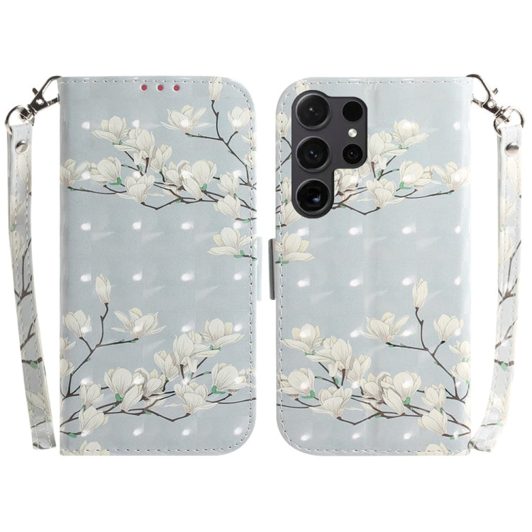 For Samsung Galaxy S25 Ultra 5G 3D Colored Flip Leather Phone Case(Magnolia) by buy2fix