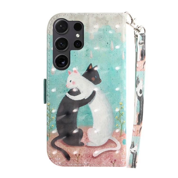 For Samsung Galaxy S25 Ultra 5G 3D Colored Flip Leather Phone Case(Black White Cat) by buy2fix