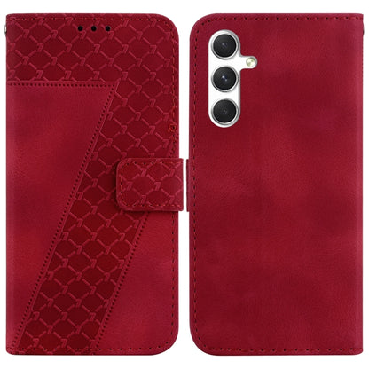 For Samsung Galaxy S25 5G Seven-shaped Embossed Leather Phone Case(Red) by buy2fix