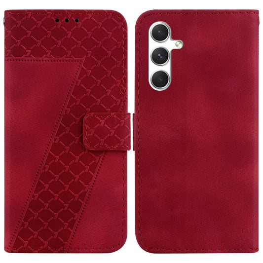 For Samsung Galaxy S25 5G Seven-shaped Embossed Leather Phone Case(Red) by buy2fix