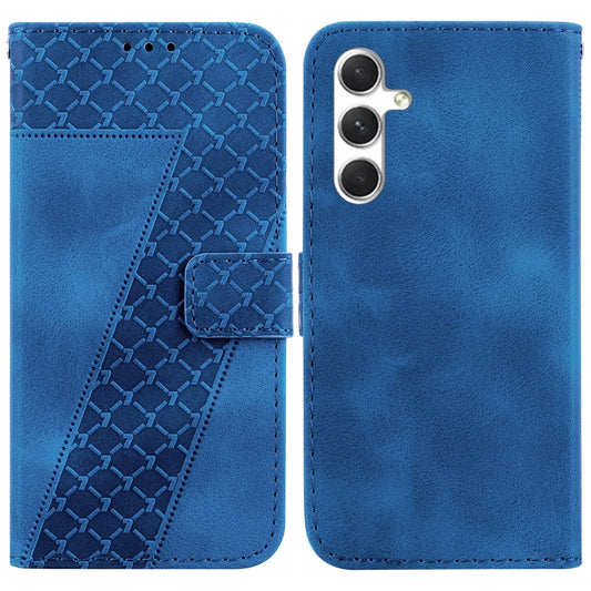 For Samsung Galaxy S25+ 5G Seven-shaped Embossed Leather Phone Case(Blue) - Galaxy S25+ 5G Cases by buy2fix | Online Shopping UK | buy2fix