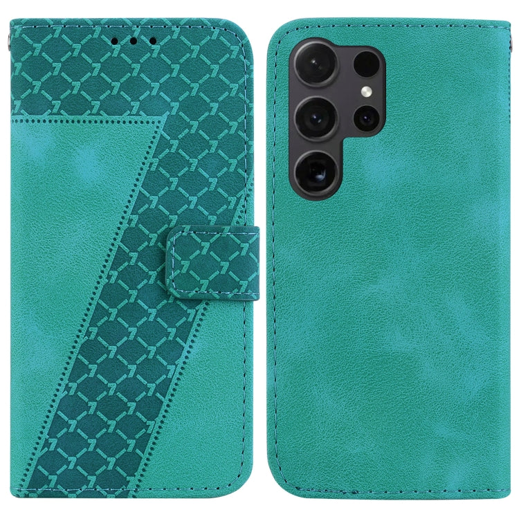 For Samsung Galaxy S25 Ultra 5G Seven-shaped Embossed Leather Phone Case(Green) by buy2fix