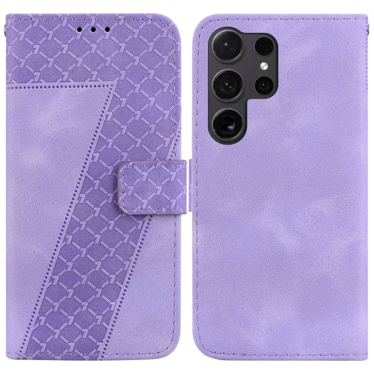 For Samsung Galaxy S25 Ultra 5G Seven-shaped Embossed Leather Phone Case(Purple) by buy2fix