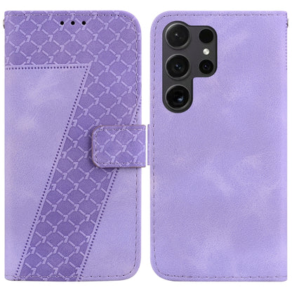 For Samsung Galaxy S25 Ultra 5G Seven-shaped Embossed Leather Phone Case(Purple) by buy2fix