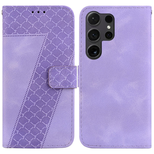 For Samsung Galaxy S25 Ultra 5G Seven-shaped Embossed Leather Phone Case(Purple) by buy2fix