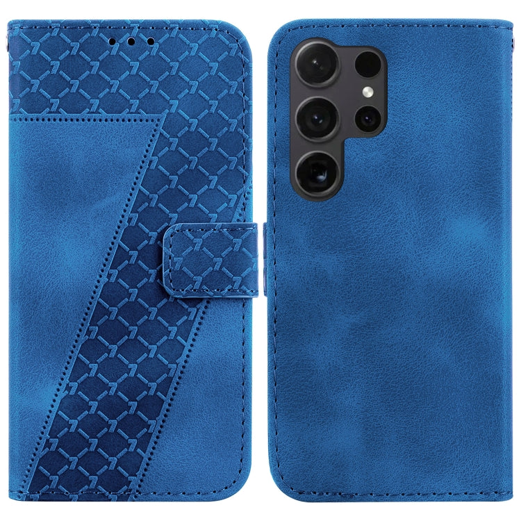 For Samsung Galaxy S25 Ultra 5G Seven-shaped Embossed Leather Phone Case(Blue) by buy2fix