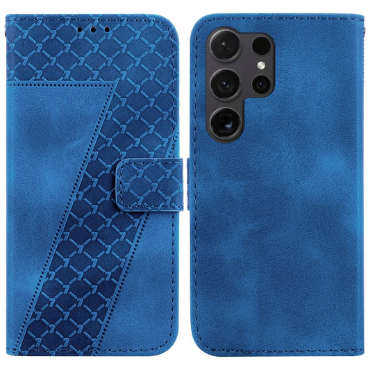 For Samsung Galaxy S25 Ultra 5G Seven-shaped Embossed Leather Phone Case(Blue) by buy2fix