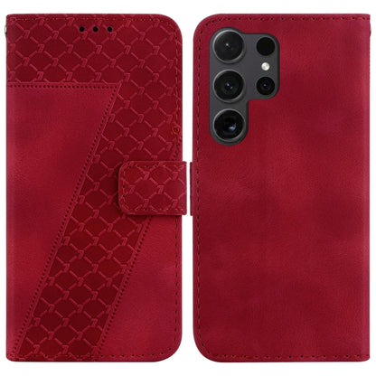 For Samsung Galaxy S25 Ultra 5G Seven-shaped Embossed Leather Phone Case(Red) by buy2fix