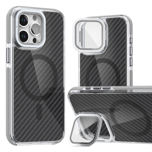 For iPhone 13 Pro Max Magsafe Dual-Color Carbon Fiber Lens Film Phone Case with Lens Fold Holder(Gray) by buy2fix