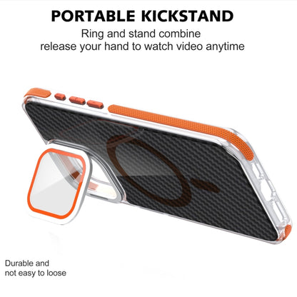 For iPhone 13 Pro Magsafe Dual-Color Carbon Fiber Lens Film Phone Case with Lens Fold Holder(Orange) by buy2fix
