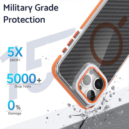 For iPhone 13 Pro Max Magsafe Dual-Color Carbon Fiber Lens Film Phone Case with Lens Fold Holder(Orange) by buy2fix