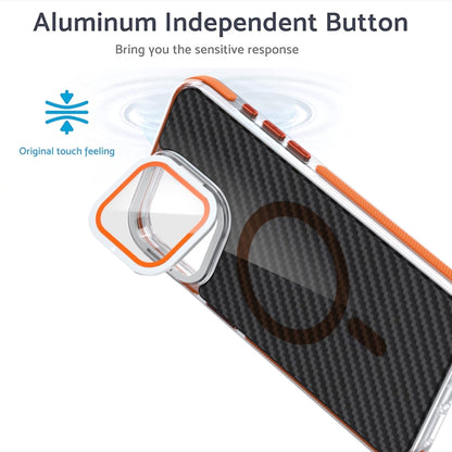 For iPhone 12 Pro / 12 Magsafe Dual-Color Carbon Fiber Lens Film Phone Case with Lens Fold Holder(Black) by buy2fix