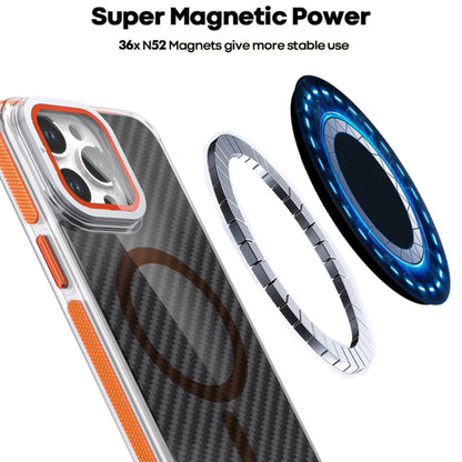 For iPhone 13 Pro Magsafe Dual-Color Carbon Fiber Lens Film Phone Case with Lens Fold Holder(Orange) by buy2fix