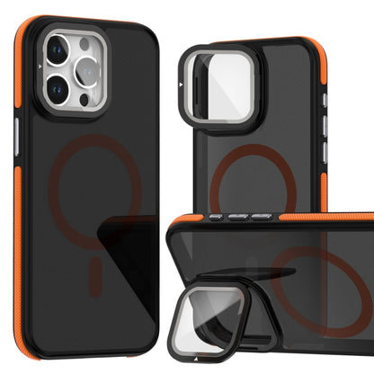 For iPhone 15 Pro Magsafe Dual-Color Skin Feel Lens Film Phone Case with Lens Fold Holder(Orange) - iPhone 15 Pro Cases by buy2fix | Online Shopping UK | buy2fix