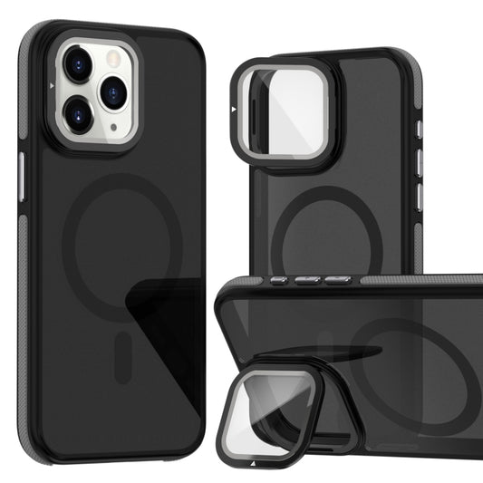 For iPhone 11 Pro Max Magsafe Dual-Color Skin Feel Lens Film Phone Case with Lens Fold Holder(Gray) - iPhone 11 Pro Max Cases by buy2fix | Online Shopping UK | buy2fix