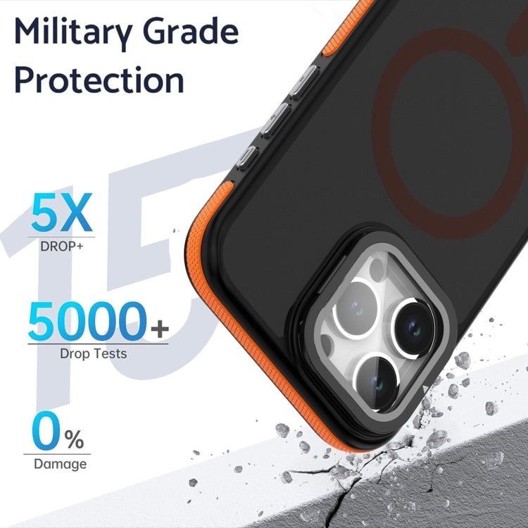 For iPhone 15 Pro Magsafe Dual-Color Skin Feel Lens Film Phone Case with Lens Fold Holder(Black) - iPhone 15 Pro Cases by buy2fix | Online Shopping UK | buy2fix