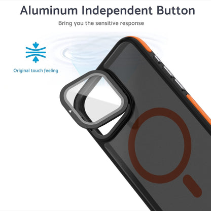 For iPhone 15 Pro Magsafe Dual-Color Skin Feel Lens Film Phone Case with Lens Fold Holder(Black) - iPhone 15 Pro Cases by buy2fix | Online Shopping UK | buy2fix