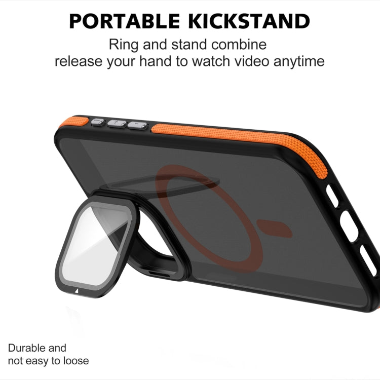 For iPhone 16 Pro Magsafe Dual-Color Skin Feel Lens Film Phone Case with Lens Fold Holder(Orange) by buy2fix