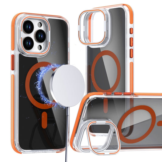 For iPhone 15 Pro Magsafe Dual-Color Transparent Black Lens Holder Phone Case(Orange) - iPhone 15 Pro Cases by buy2fix | Online Shopping UK | buy2fix