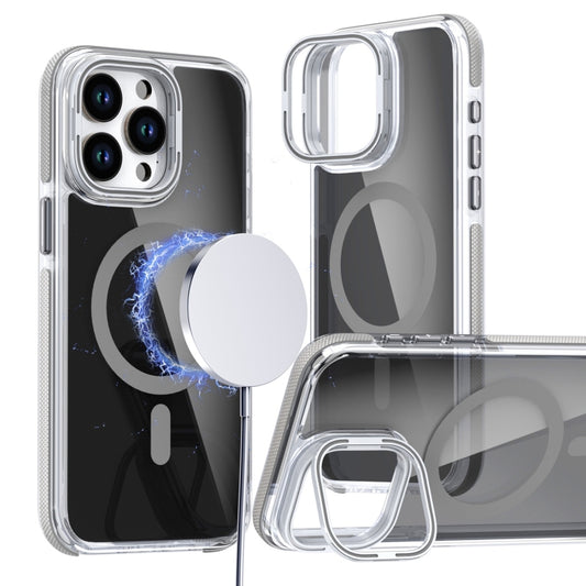 For iPhone 15 Pro Magsafe Dual-Color Transparent Black Lens Holder Phone Case(Gray) - iPhone 15 Pro Cases by buy2fix | Online Shopping UK | buy2fix