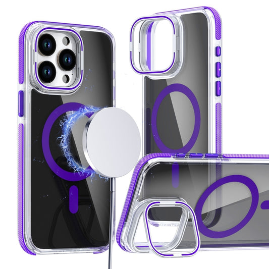 For iPhone 15 Pro Magsafe Dual-Color Transparent Black Lens Holder Phone Case(Purple) - iPhone 15 Pro Cases by buy2fix | Online Shopping UK | buy2fix