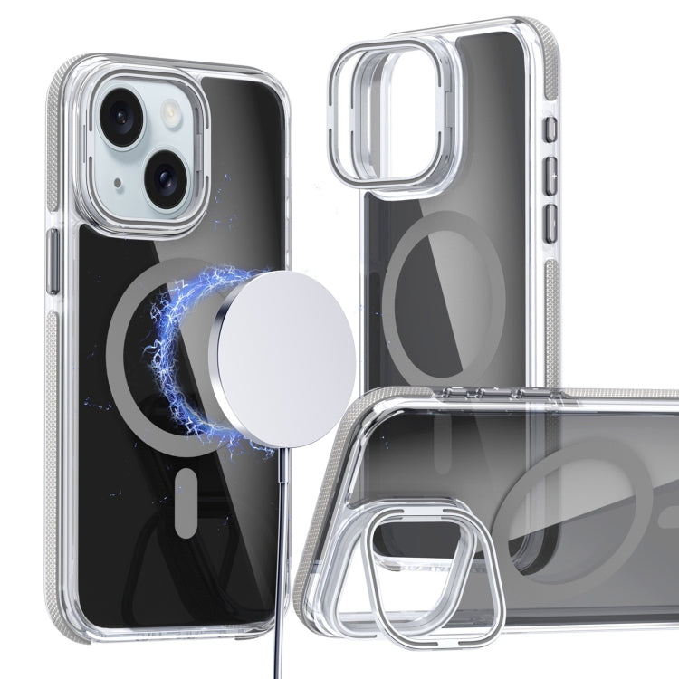 For iPhone 15 Magsafe Dual-Color Transparent Black Lens Holder Phone Case(Gray) - iPhone 15 Cases by buy2fix | Online Shopping UK | buy2fix