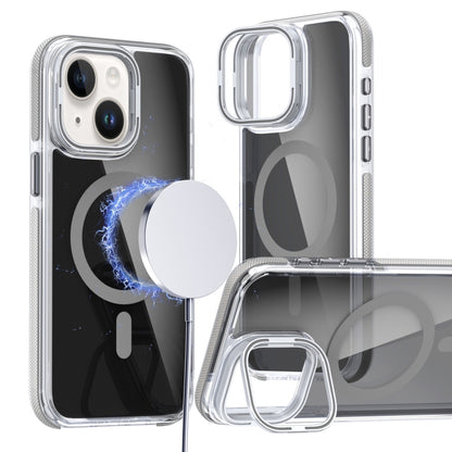 For iPhone 14 Plus Magsafe Dual-Color Transparent Black Lens Holder Phone Case(Gray) - iPhone 14 Plus Cases by buy2fix | Online Shopping UK | buy2fix
