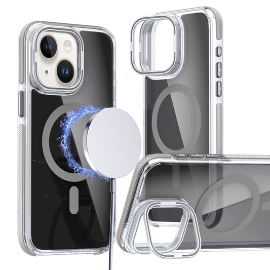 For iPhone 14 Plus Magsafe Dual-Color Transparent Black Lens Holder Phone Case(Gray) - iPhone 14 Plus Cases by buy2fix | Online Shopping UK | buy2fix