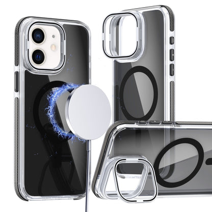 For iPhone 12 Pro / 12 Magsafe Dual-Color Transparent Black Lens Holder Phone Case(Black) - iPhone 12 / 12 Pro Cases by buy2fix | Online Shopping UK | buy2fix