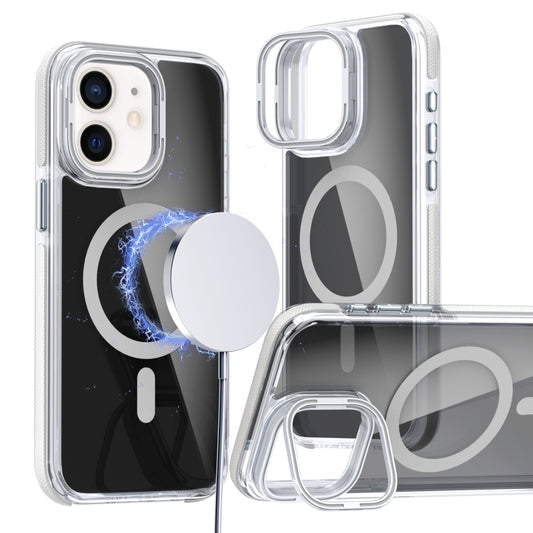 For iPhone 12 Pro / 12 Magsafe Dual-Color Transparent Black Lens Holder Phone Case(White) - iPhone 12 / 12 Pro Cases by buy2fix | Online Shopping UK | buy2fix