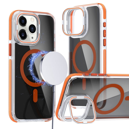 For iPhone 11 Pro Max Magsafe Dual-Color Transparent Black Lens Holder Phone Case(Orange) - iPhone 11 Pro Max Cases by buy2fix | Online Shopping UK | buy2fix