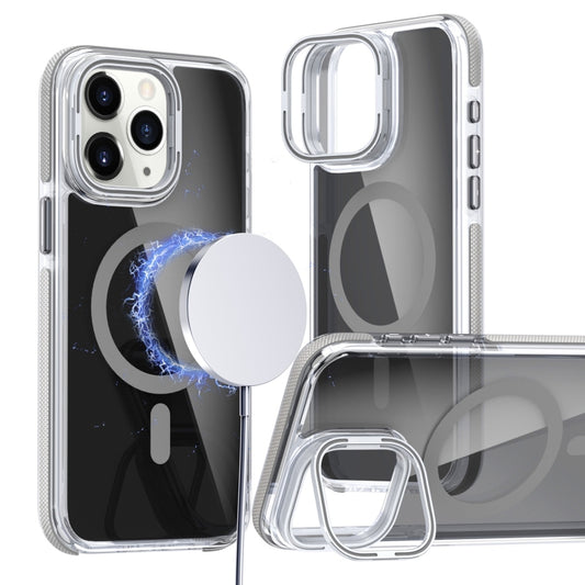 For iPhone 11 Pro Max Magsafe Dual-Color Transparent Black Lens Holder Phone Case(Gray) - iPhone 11 Pro Max Cases by buy2fix | Online Shopping UK | buy2fix