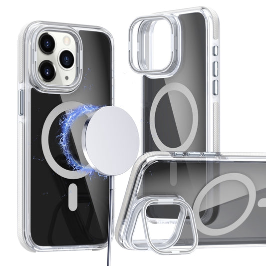 For iPhone 11 Pro Max Magsafe Dual-Color Transparent Black Lens Holder Phone Case(White) - iPhone 11 Pro Max Cases by buy2fix | Online Shopping UK | buy2fix