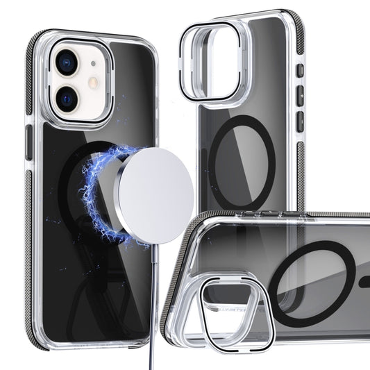 For iPhone 11 Magsafe Dual-Color Transparent Black Lens Holder Phone Case(Black) - iPhone 11 Cases by buy2fix | Online Shopping UK | buy2fix