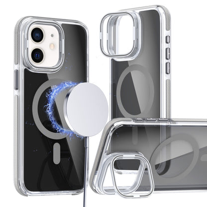 For iPhone 11 Magsafe Dual-Color Transparent Black Lens Holder Phone Case(Gray) - iPhone 11 Cases by buy2fix | Online Shopping UK | buy2fix