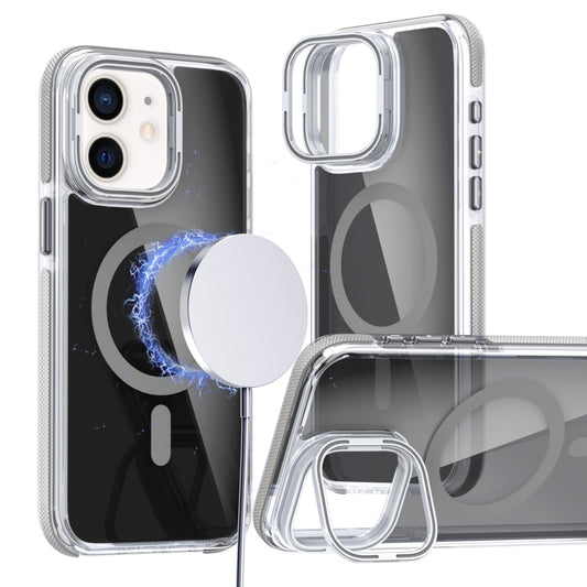 For iPhone 11 Magsafe Dual-Color Transparent Black Lens Holder Phone Case(Gray) - iPhone 11 Cases by buy2fix | Online Shopping UK | buy2fix