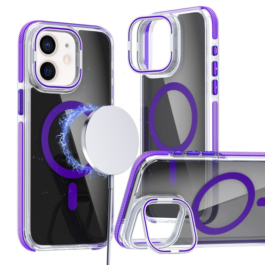 For iPhone 11 Magsafe Dual-Color Transparent Black Lens Holder Phone Case(Purple) - iPhone 11 Cases by buy2fix | Online Shopping UK | buy2fix