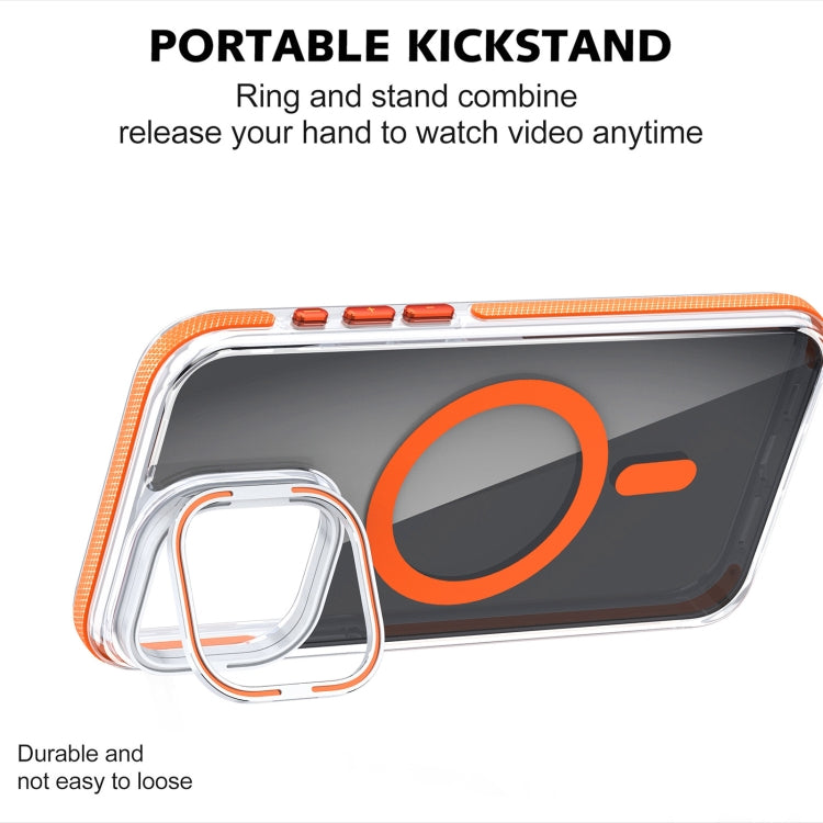 For iPhone 15 Pro Magsafe Dual-Color Transparent Black Lens Holder Phone Case(Orange) - iPhone 15 Pro Cases by buy2fix | Online Shopping UK | buy2fix