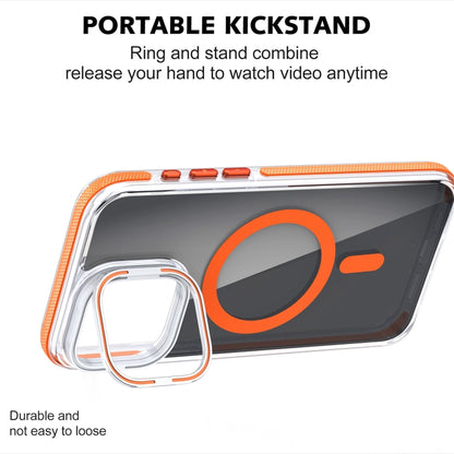 For iPhone 15 Pro Magsafe Dual-Color Transparent Black Lens Holder Phone Case(Orange) - iPhone 15 Pro Cases by buy2fix | Online Shopping UK | buy2fix