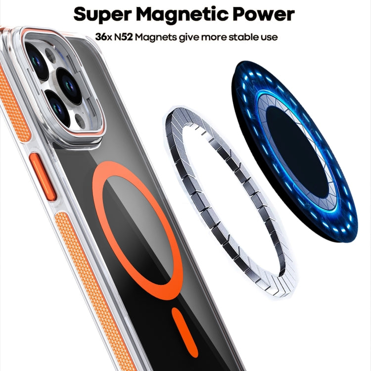 For iPhone 15 Pro Magsafe Dual-Color Transparent Black Lens Holder Phone Case(Orange) - iPhone 15 Pro Cases by buy2fix | Online Shopping UK | buy2fix