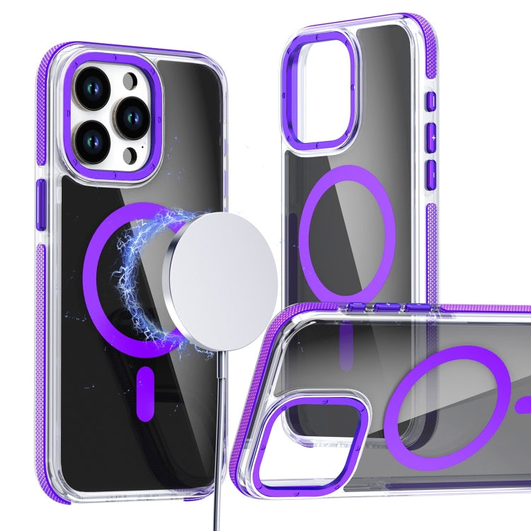 For iPhone 16 Pro Magsafe Dual-Color Transparent Black Full Coverage Phone Case(Purple) by buy2fix