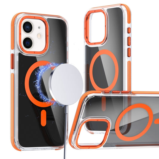 For iPhone 12 Pro / 12 Magsafe Dual-Color Transparent Black Full Coverage Phone Case(Orange) by buy2fix